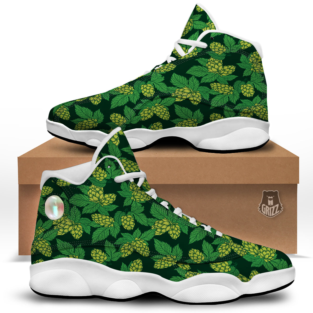 Hop Cone Vintage Print Pattern White Basketball Shoes-grizzshop