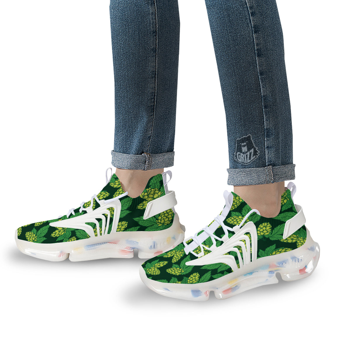 Hop Cone Vintage Print Pattern White Gym Shoes-grizzshop