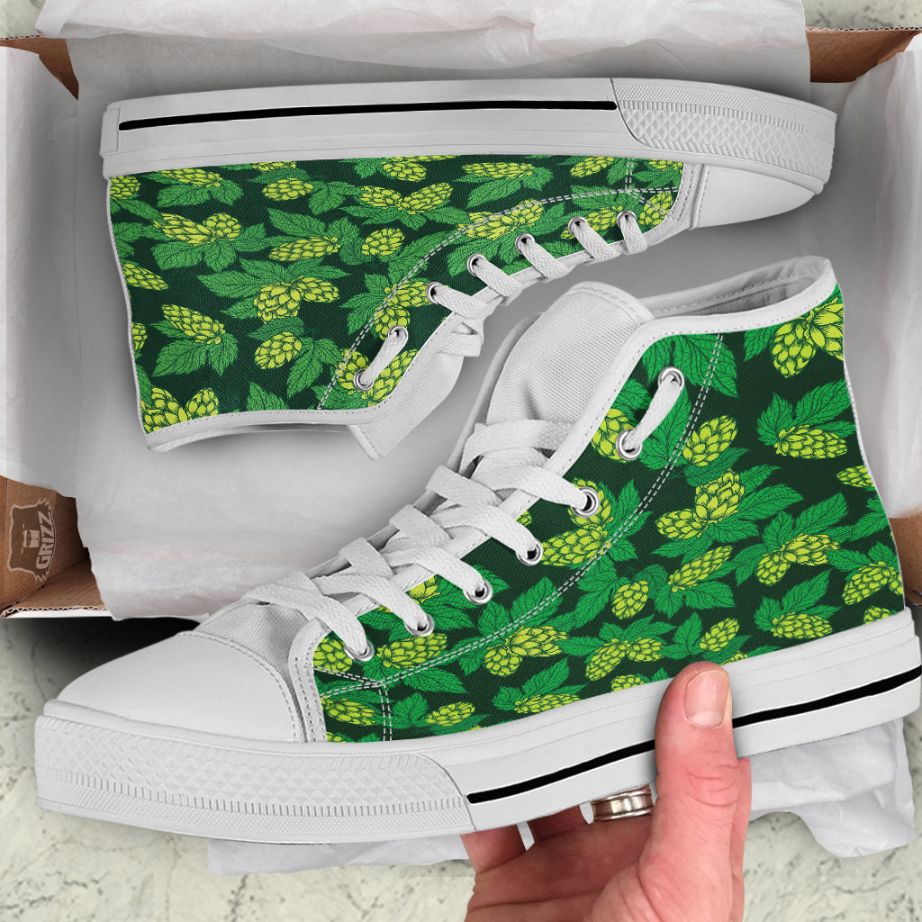 Hop Cone Vintage Print Pattern White High Top Shoes-grizzshop