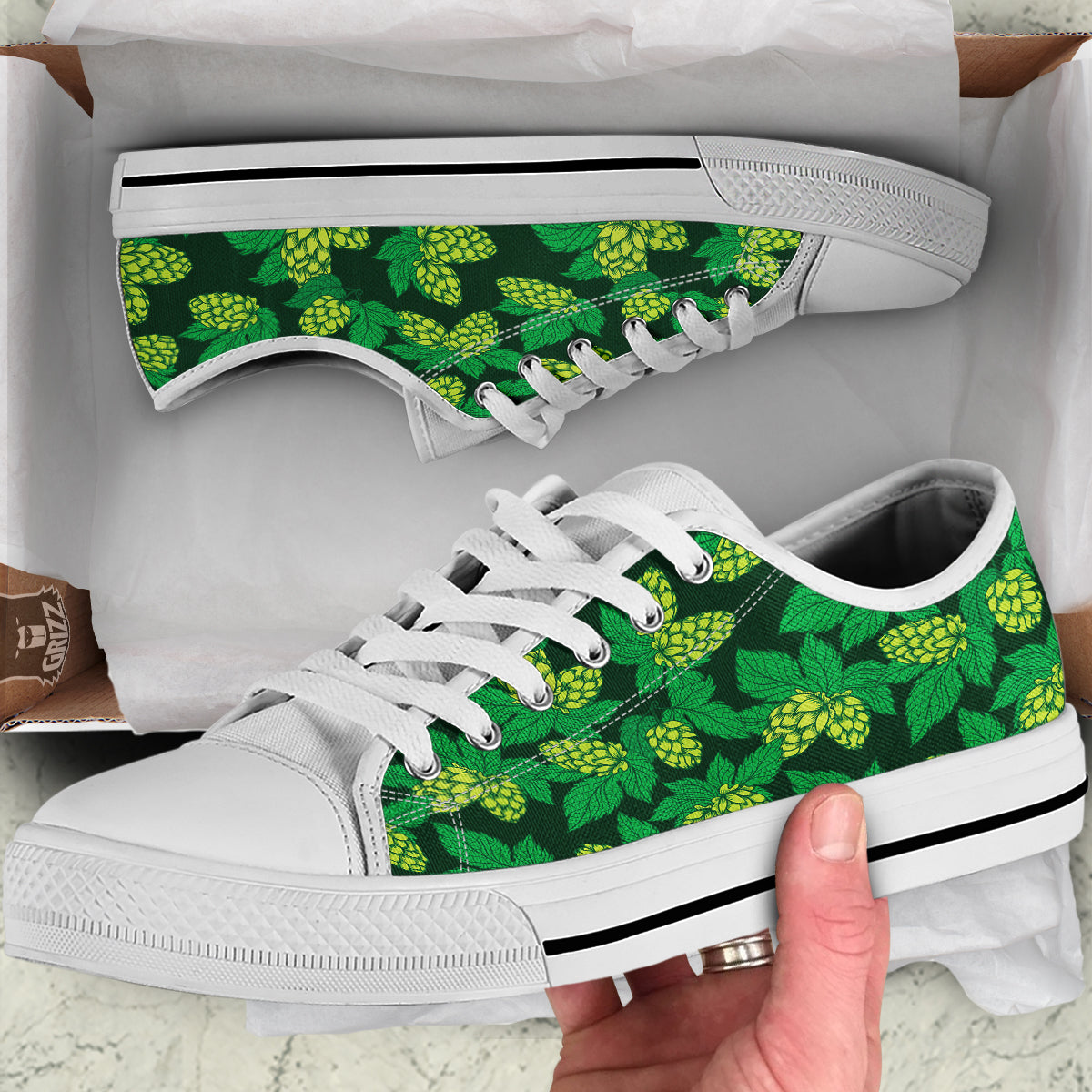 Hop Cone Vintage Print Pattern White Low Top Shoes-grizzshop