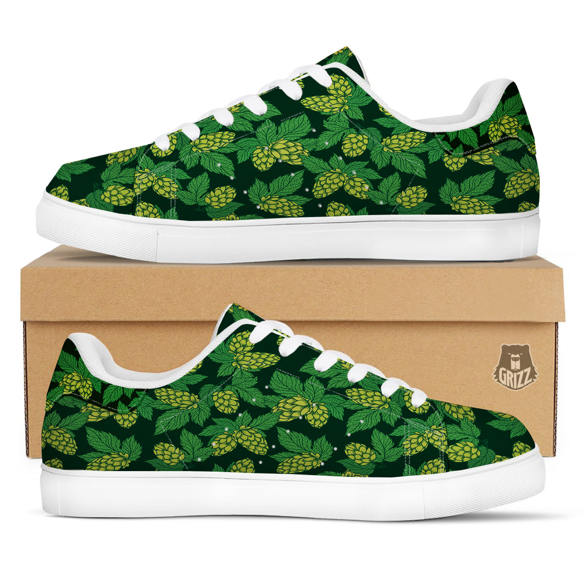 Hop Cone Vintage Print Pattern White Low Top Sneakers-grizzshop
