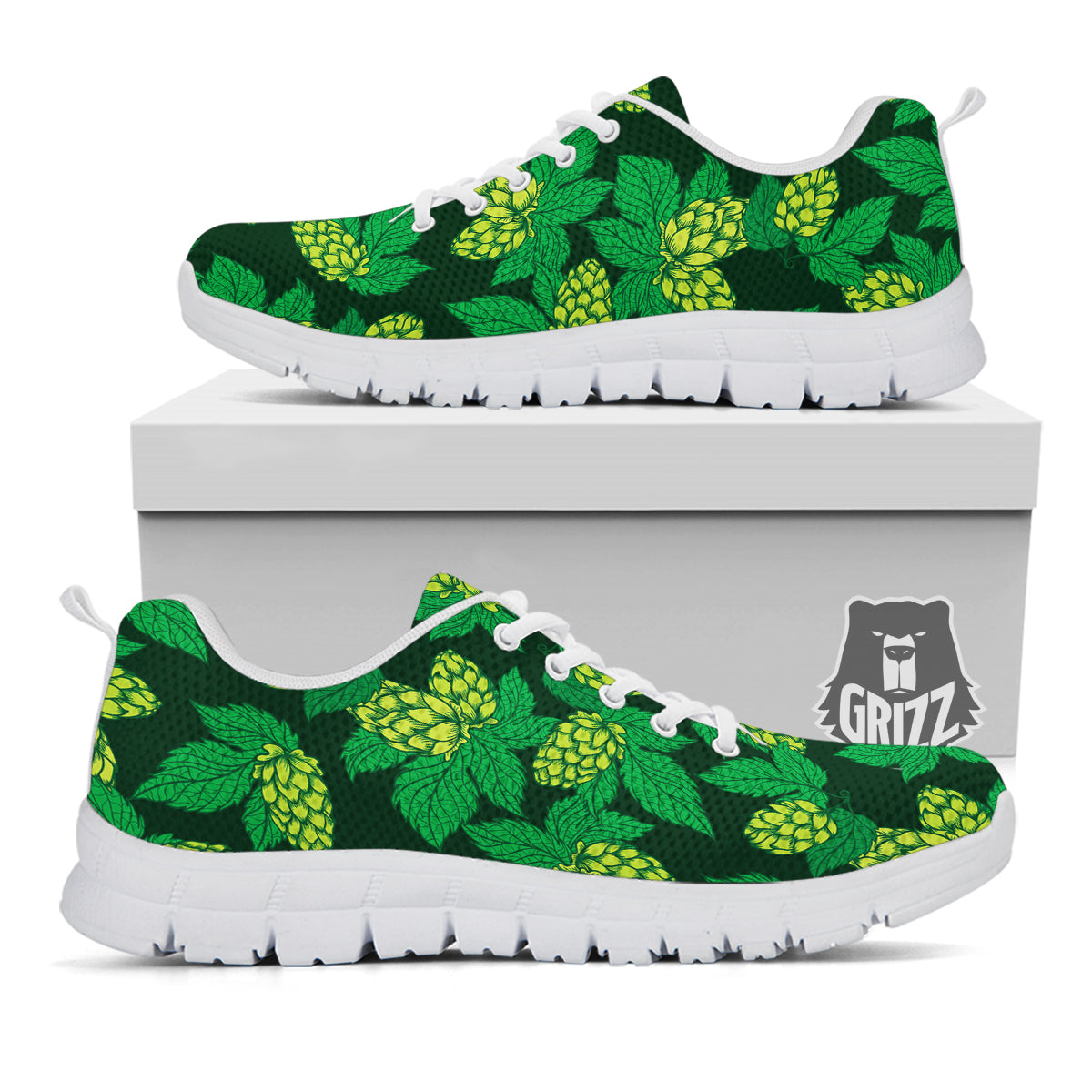 Hop Cone Vintage Print Pattern White Sneaker-grizzshop