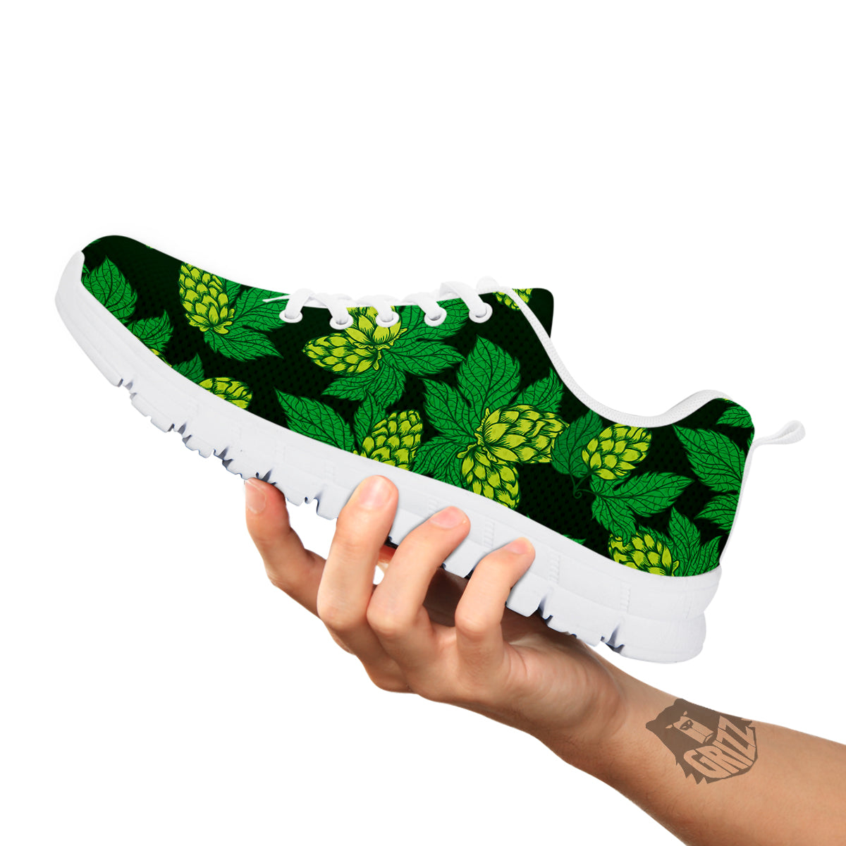 Hop Cone Vintage Print Pattern White Sneaker-grizzshop