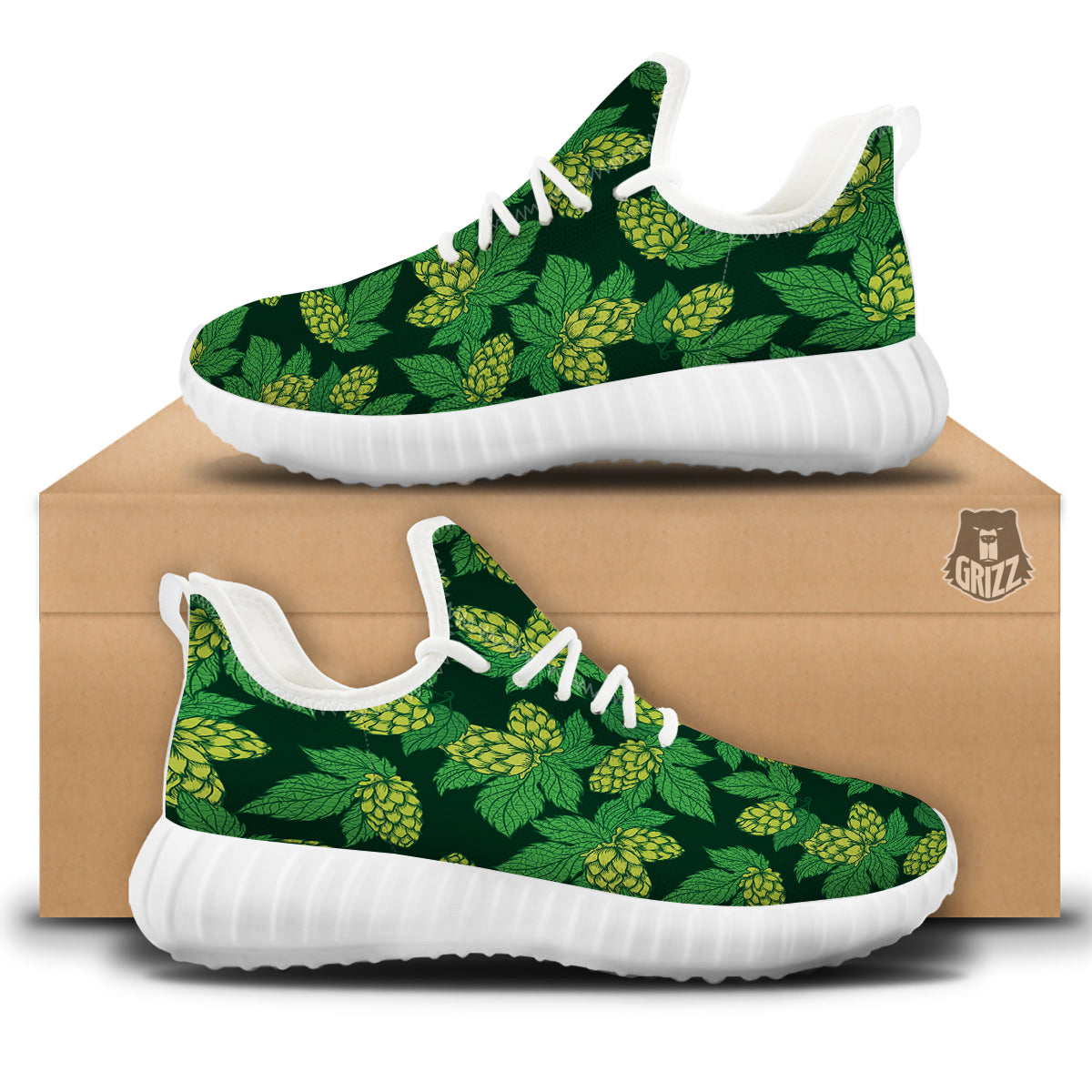 Hop Cone Vintage Print Pattern White Walking Shoes-grizzshop