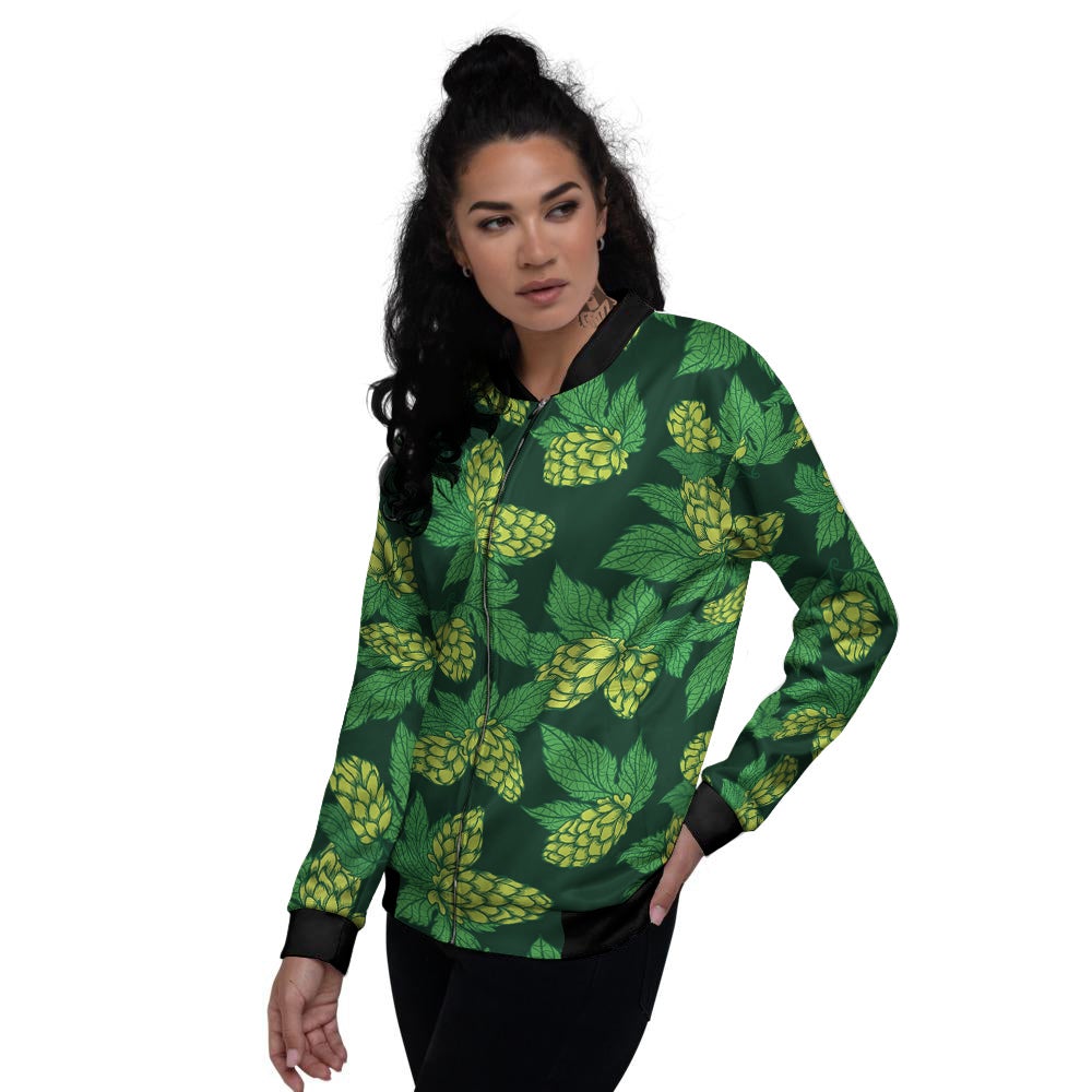 Hop Cone Vintage Print Pattern Women's Bomber Jacket-grizzshop