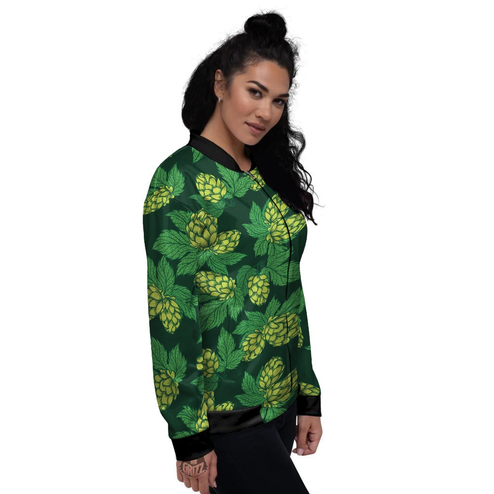 Hop Cone Vintage Print Pattern Women's Bomber Jacket-grizzshop