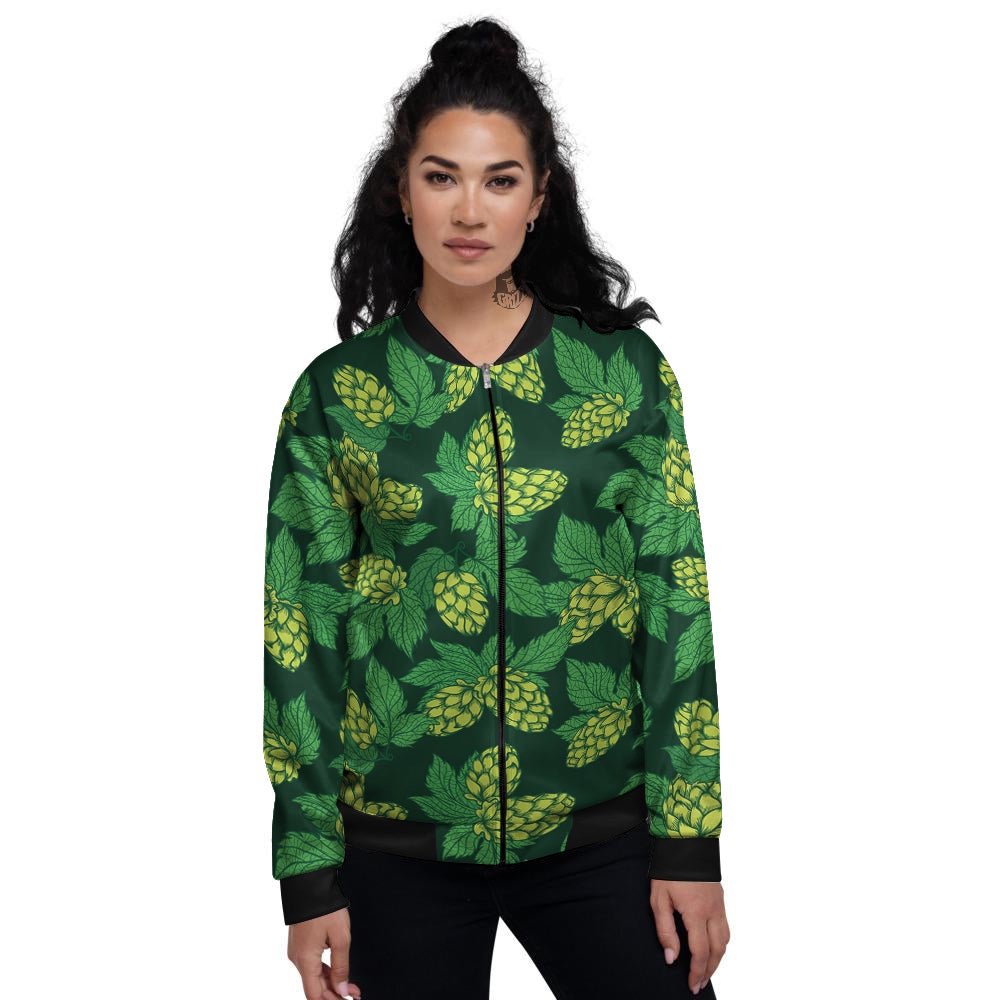 Hop Cone Vintage Print Pattern Women's Bomber Jacket-grizzshop