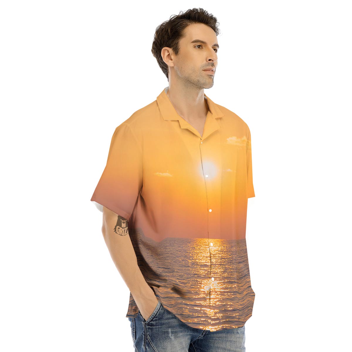 Horizon Sunrise Print Men's Hawaiian Shirt-grizzshop