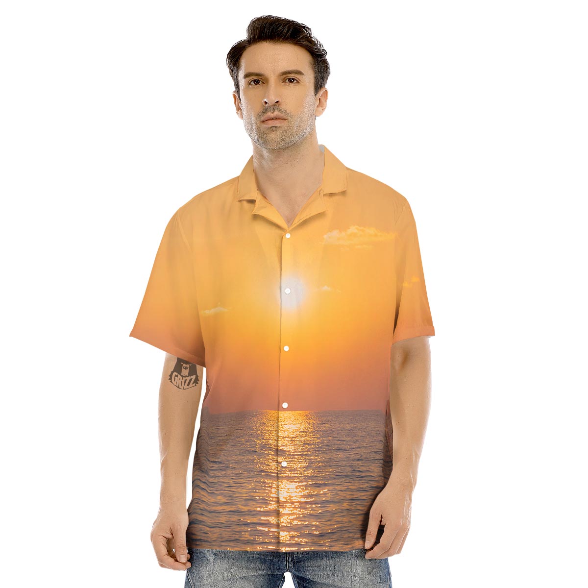 Horizon Sunrise Print Men's Hawaiian Shirt-grizzshop