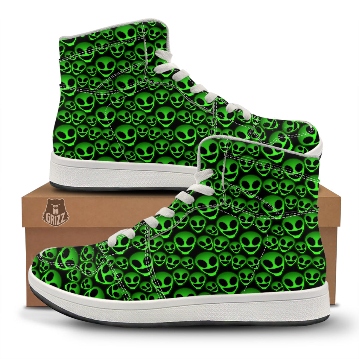 Horror Alien Green Neon Print Pattern High Top Sneakers-grizzshop
