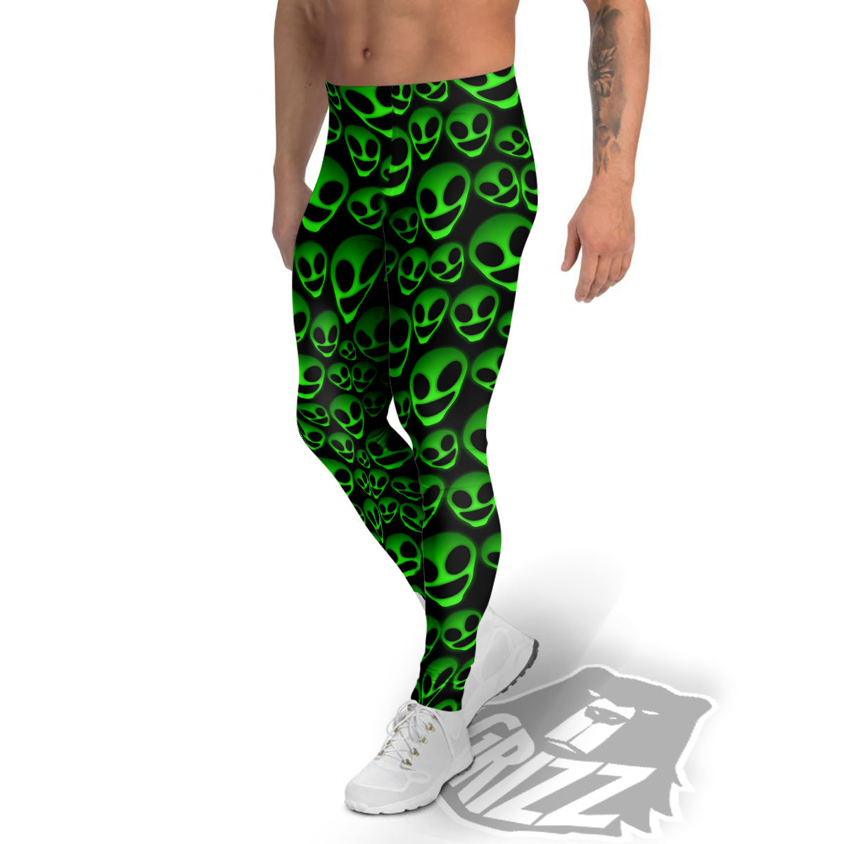 Horror Alien Green Neon Print Pattern Men's Leggings-grizzshop