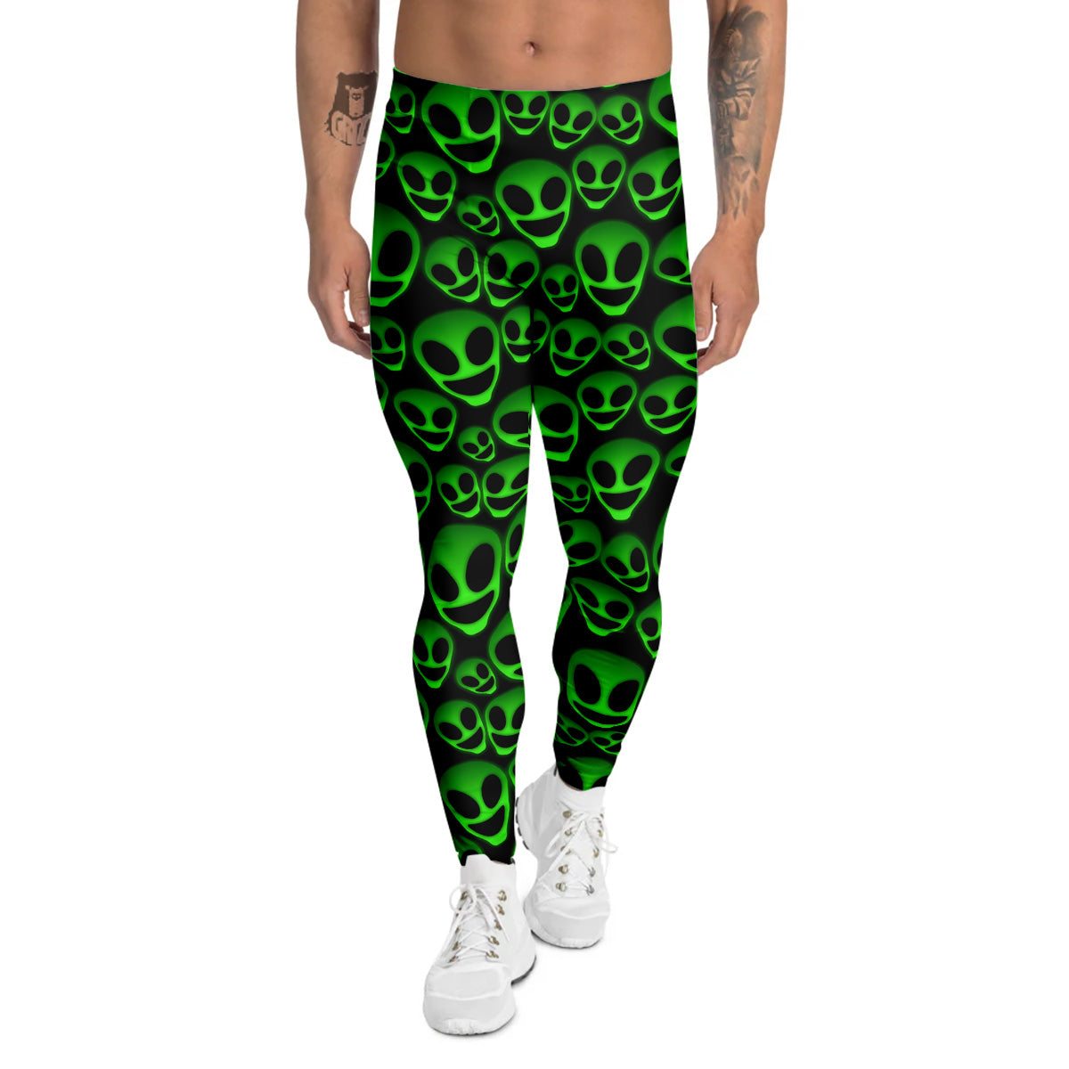 Horror Alien Green Neon Print Pattern Men's Leggings-grizzshop