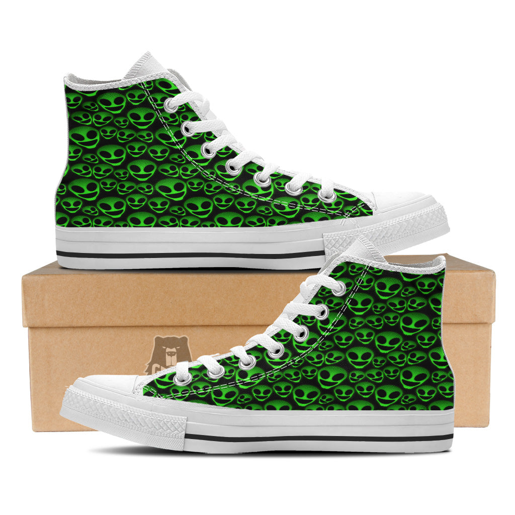 Horror Alien Green Neon Print Pattern White High Top Shoes-grizzshop