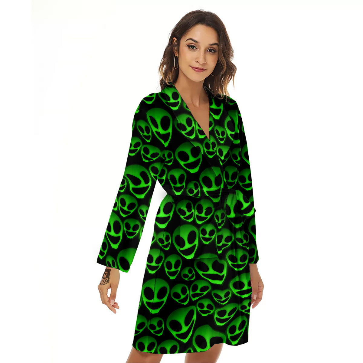 Horror Alien Green Neon Print Pattern Women's Robe-grizzshop