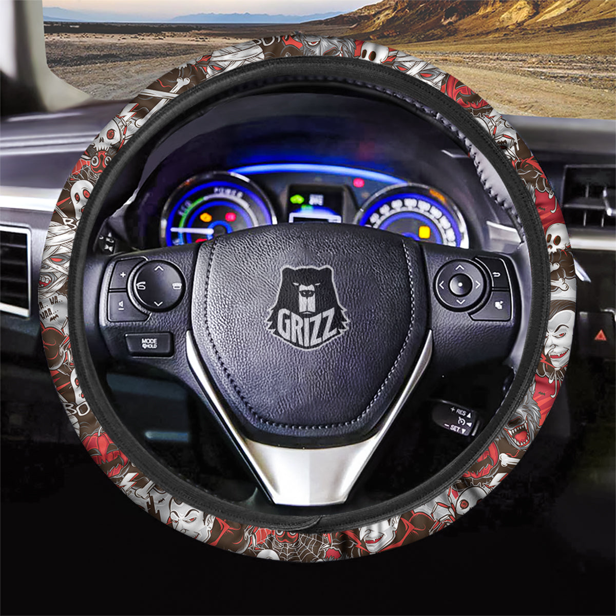 Horror Monsters Halloween Print Pattern Car Steering Wheel Cover-grizzshop