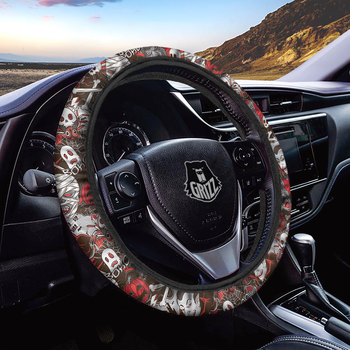 Horror Monsters Halloween Print Pattern Car Steering Wheel Cover-grizzshop