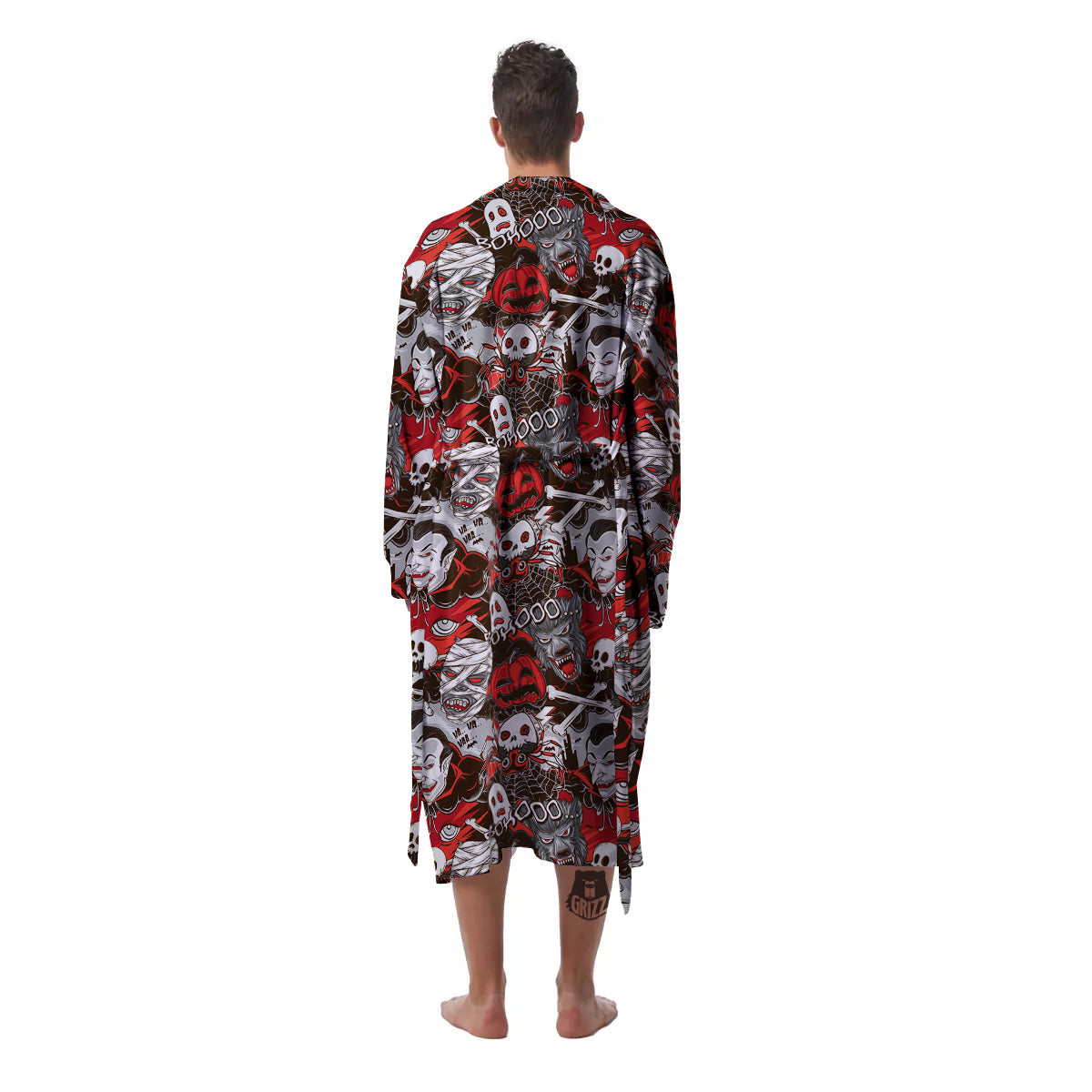 Horror Monsters Halloween Print Pattern Men's Robe-grizzshop