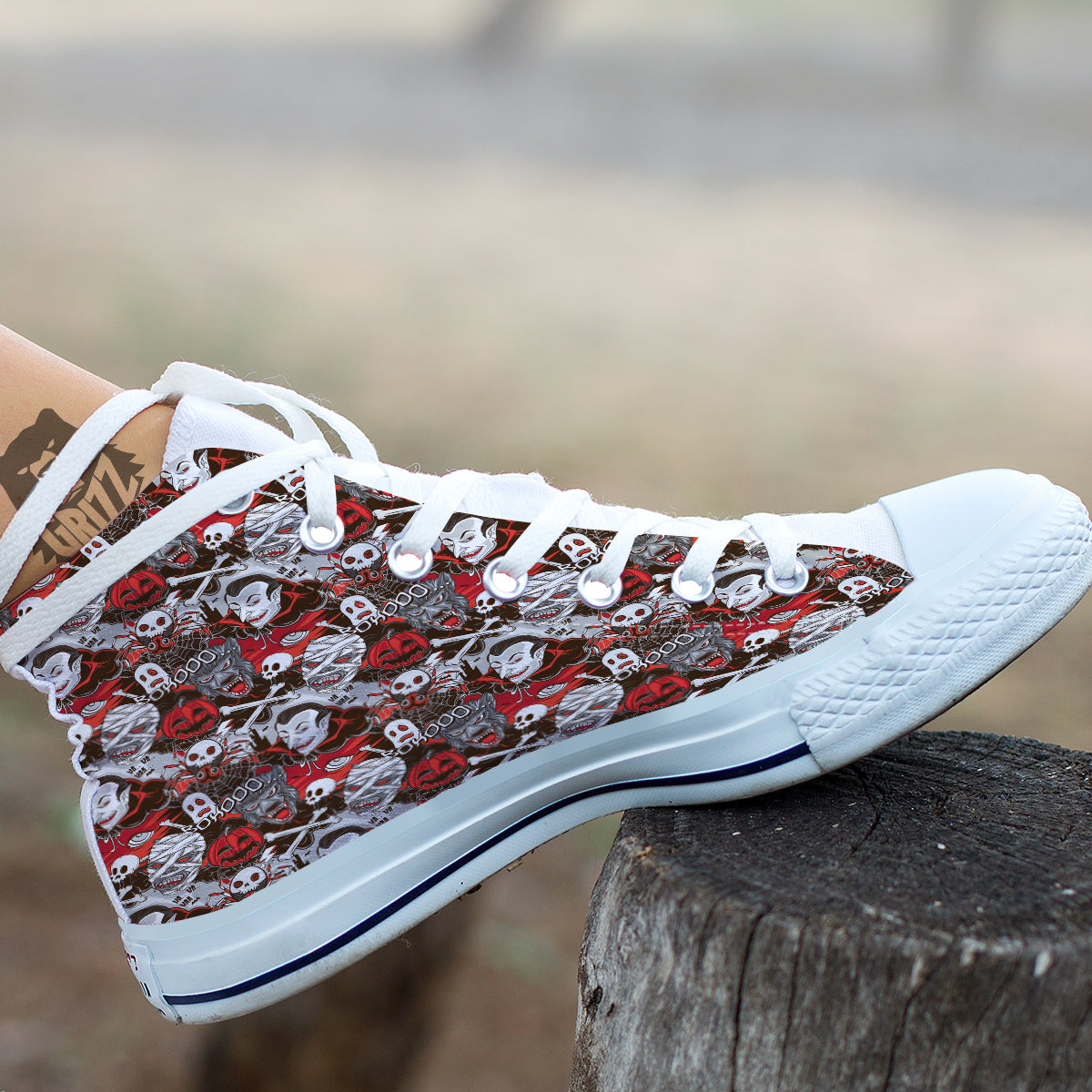 Horror Monsters Halloween Print Pattern White High Top Shoes-grizzshop