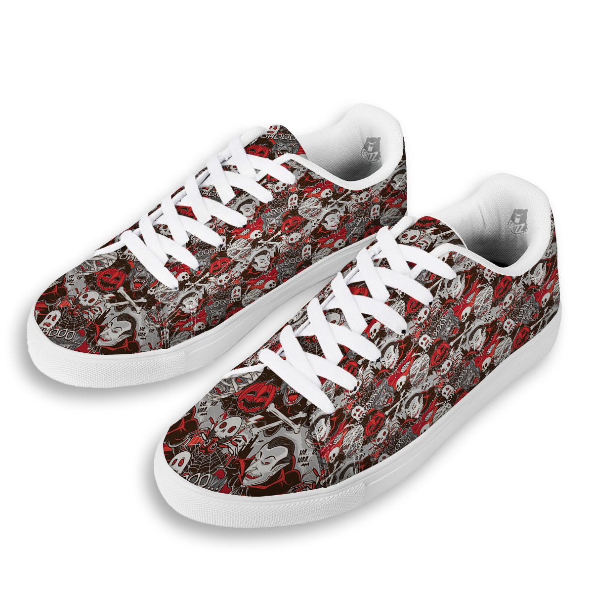 Horror Monsters Halloween Print Pattern White Low Top Sneakers-grizzshop