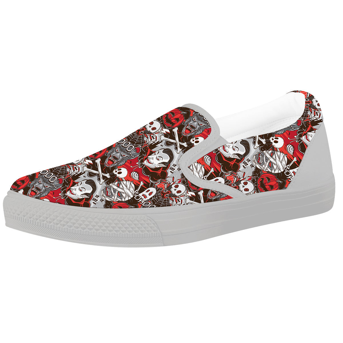 Horror Monsters Halloween Print Pattern White Slip On Shoes-grizzshop