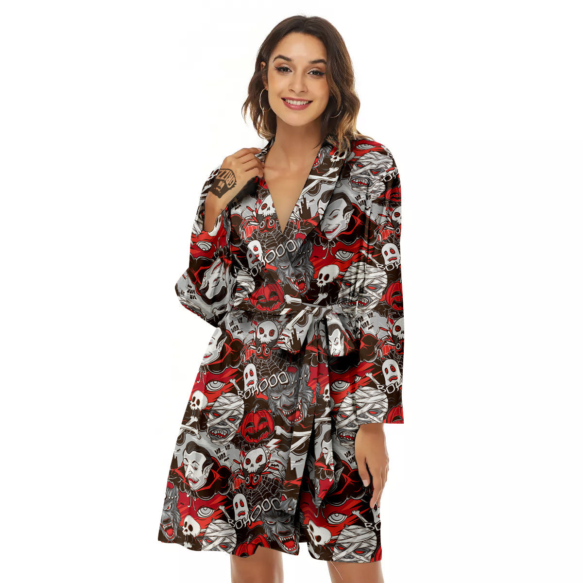 Horror Monsters Halloween Print Pattern Women's Robe-grizzshop