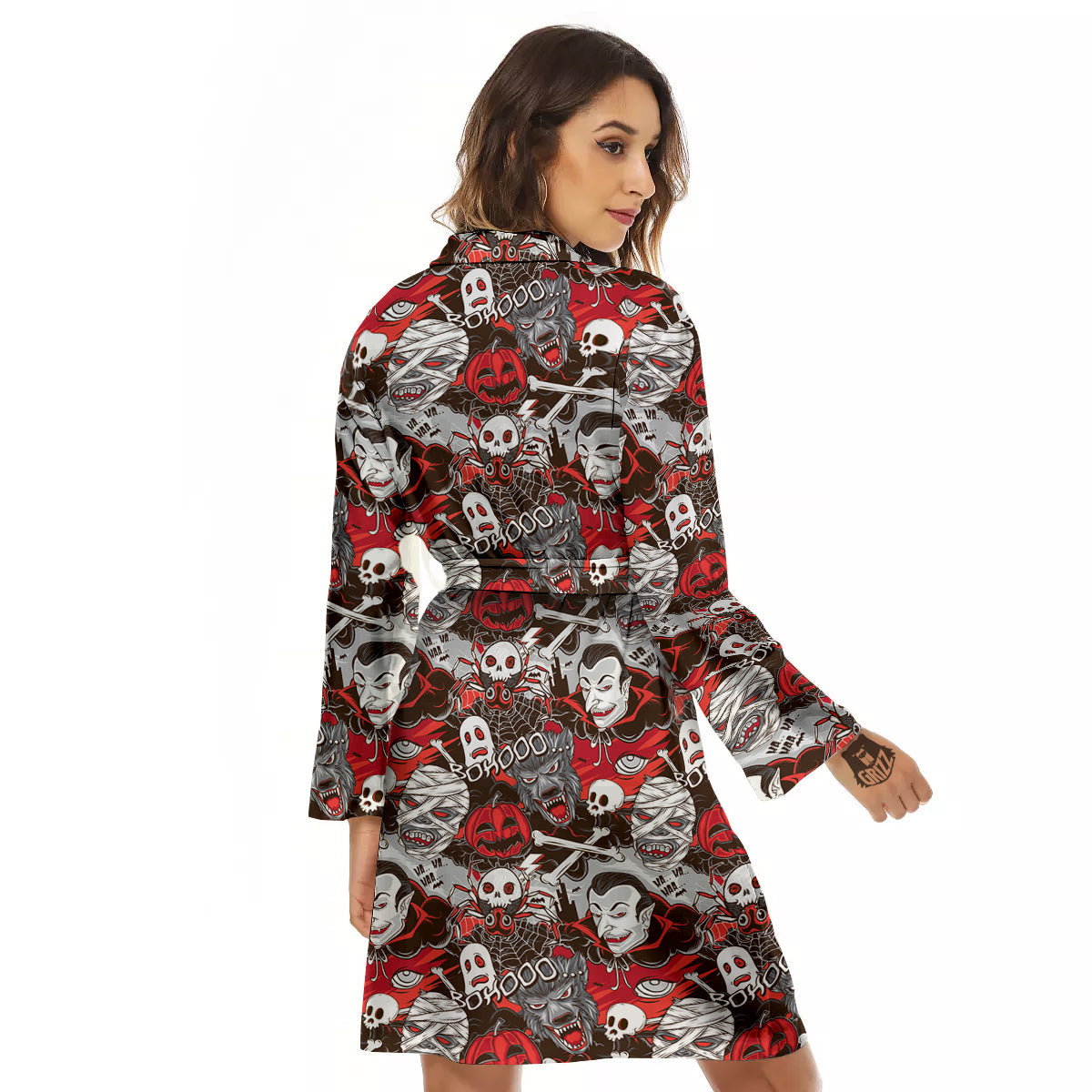 Horror Monsters Halloween Print Pattern Women's Robe-grizzshop