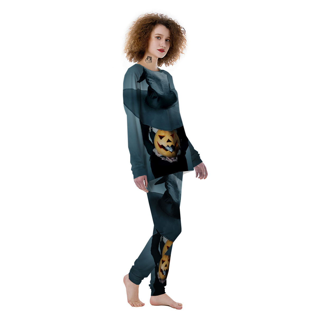 Horror Witch Halloween Print Women's Pajamas-grizzshop