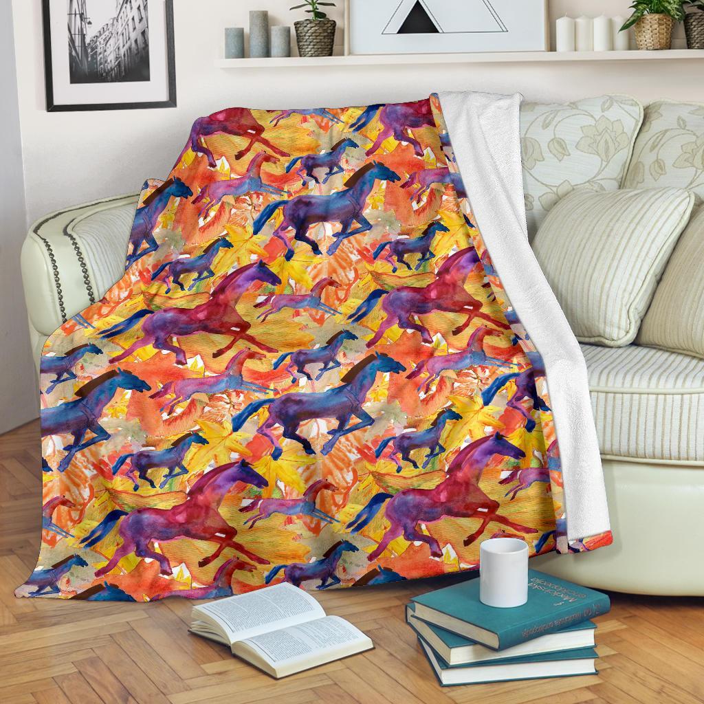 Horse Hand Drawn Pattern Print Blanket-grizzshop