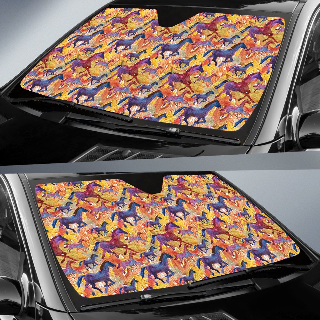 Horse Hand Drawn Pattern Print Car Sun Shade-grizzshop