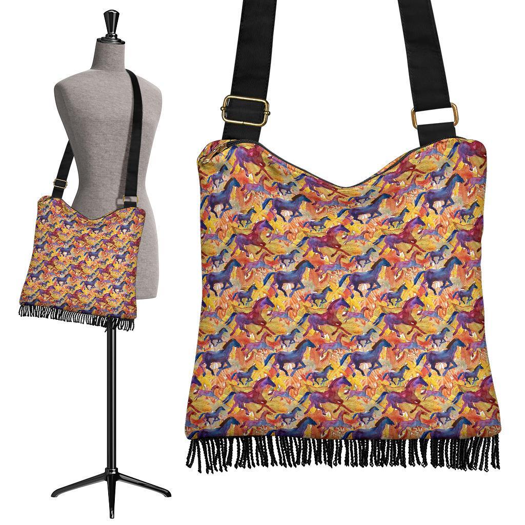 Horse Hand Drawn Pattern Print Crossbody Bags-grizzshop