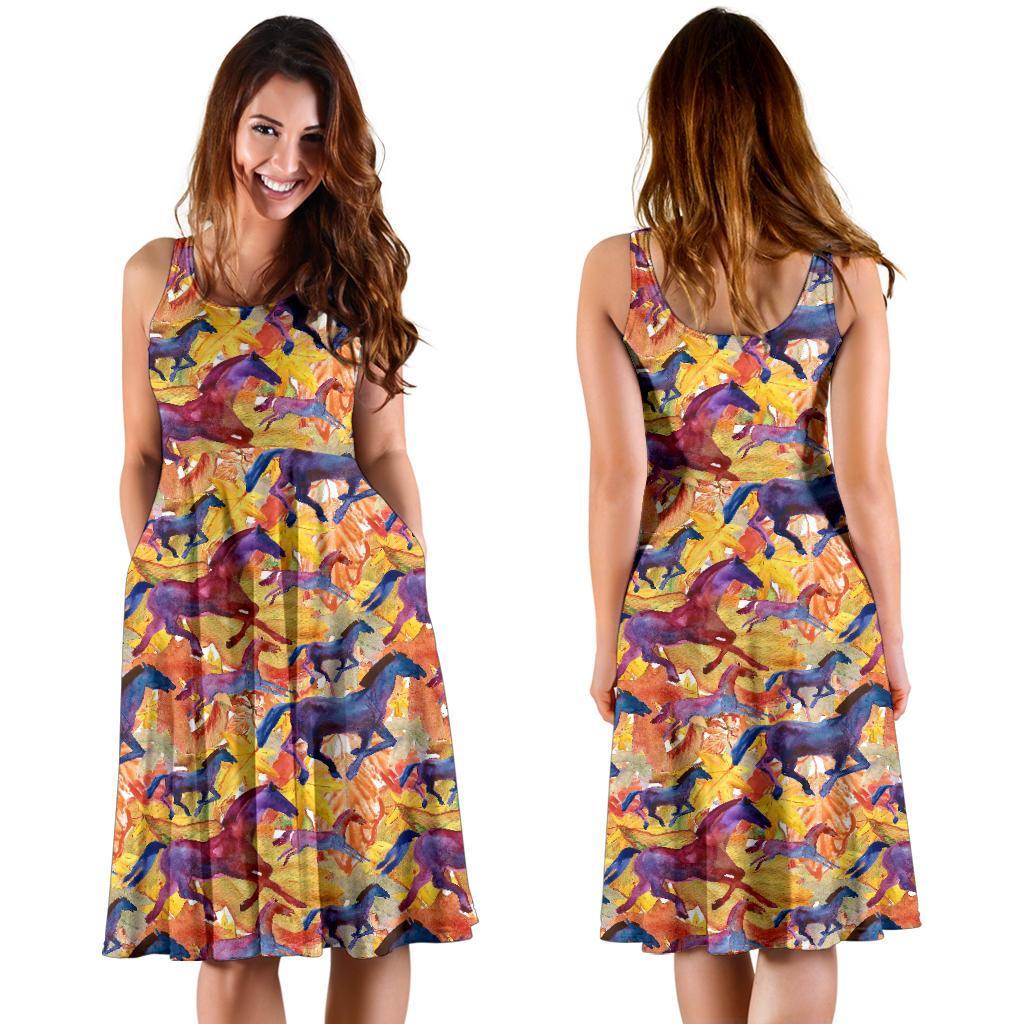 Horse Hand Drawn Pattern Print Dress-grizzshop