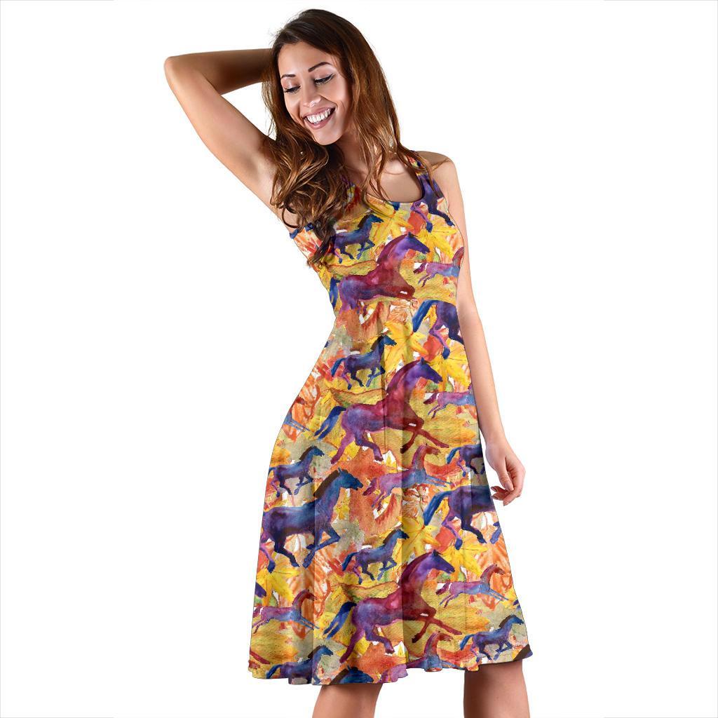 Horse Hand Drawn Pattern Print Dress-grizzshop