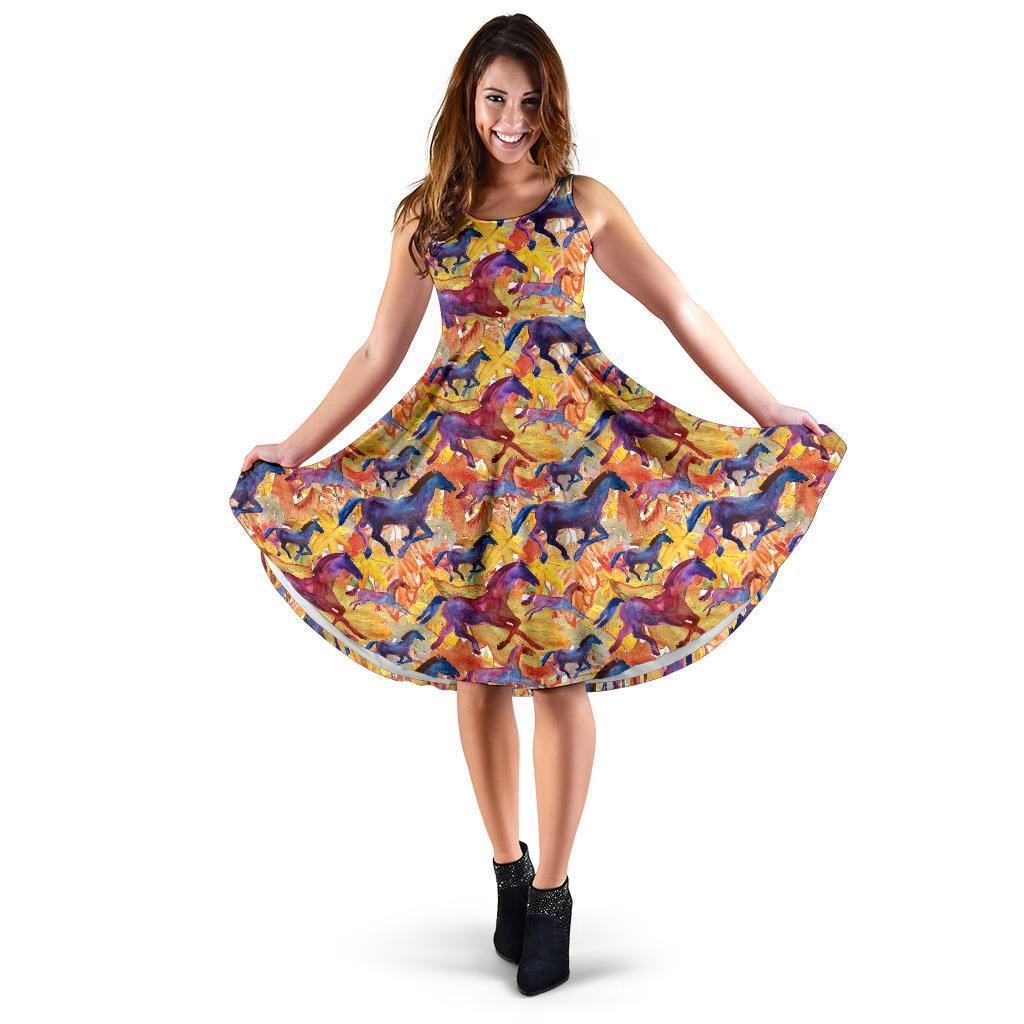 Horse Hand Drawn Pattern Print Dress-grizzshop