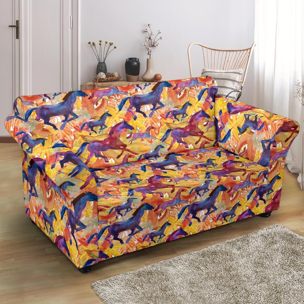 Horse Hand Drawn Pattern Print Loveseat Cover-grizzshop