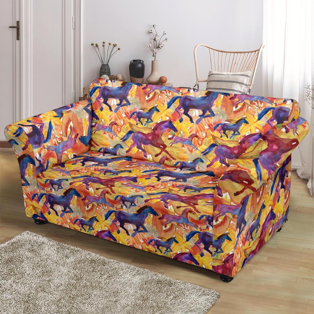 Horse Hand Drawn Pattern Print Loveseat Cover-grizzshop