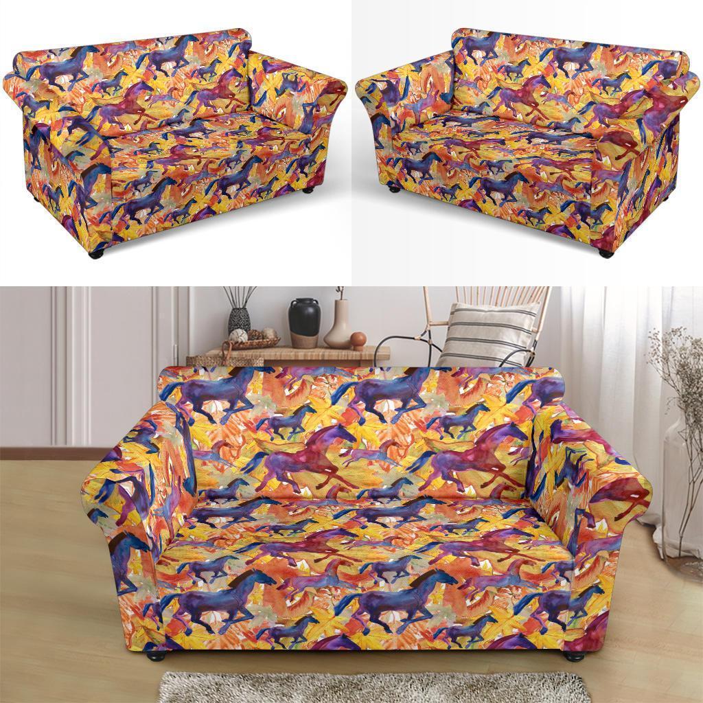 Horse Hand Drawn Pattern Print Loveseat Cover-grizzshop