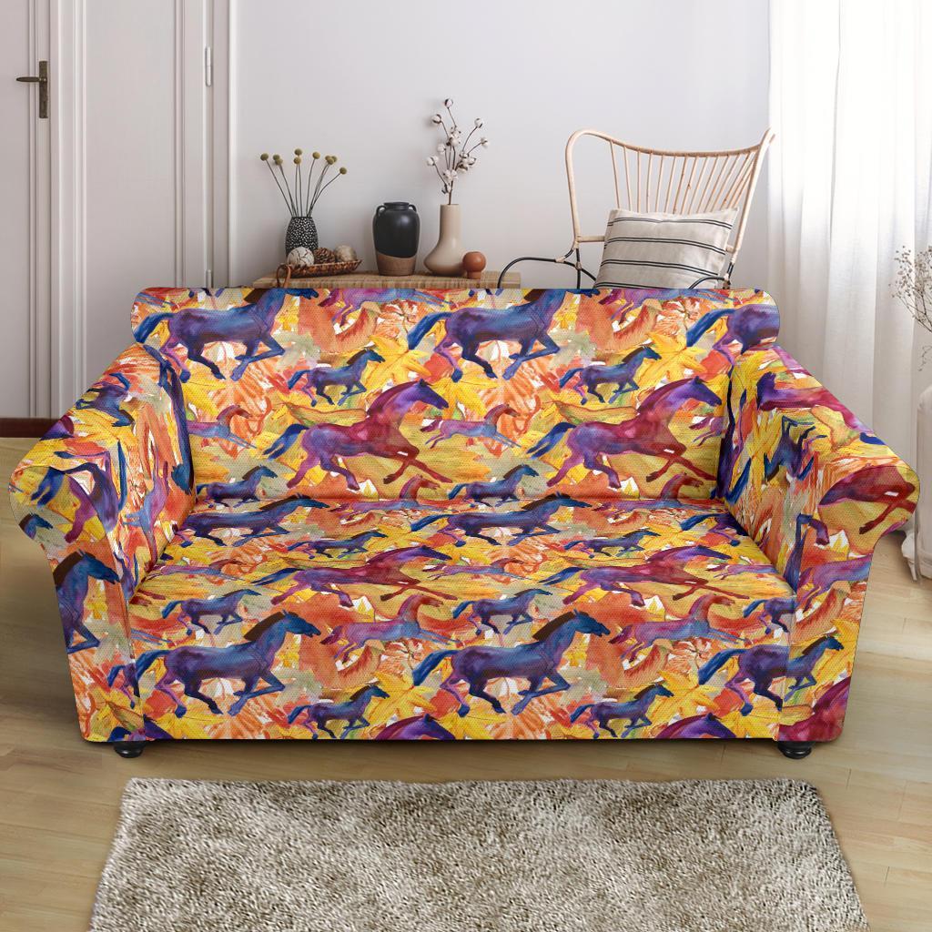 Horse Hand Drawn Pattern Print Loveseat Cover-grizzshop