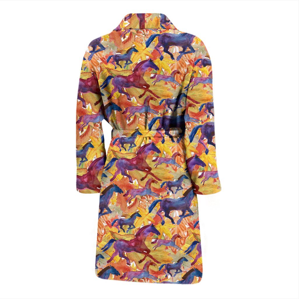 Horse Hand Drawn Pattern Print Men Long Robe-grizzshop