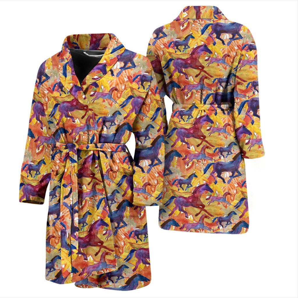 Horse Hand Drawn Pattern Print Men Long Robe-grizzshop