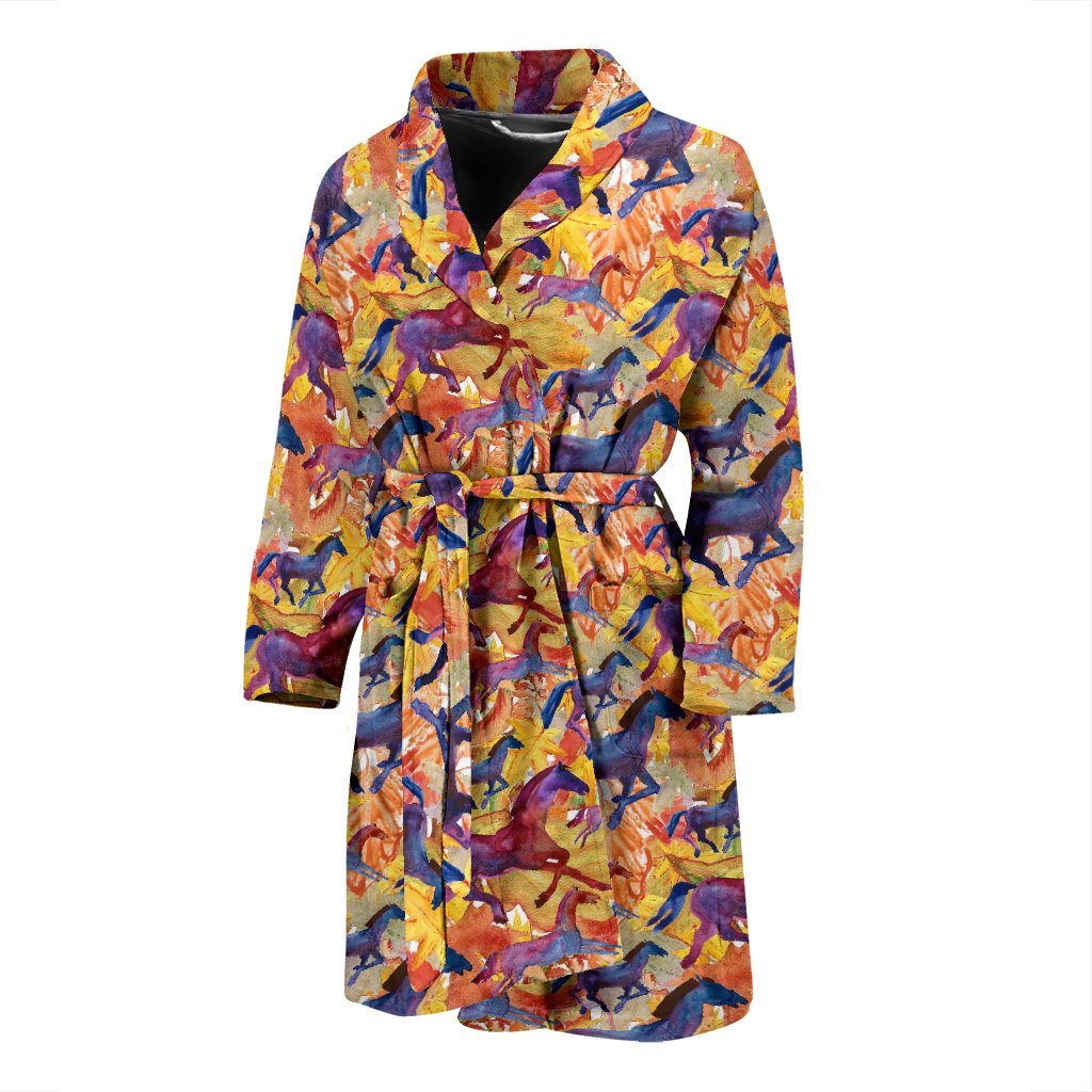 Horse Hand Drawn Pattern Print Men Long Robe-grizzshop
