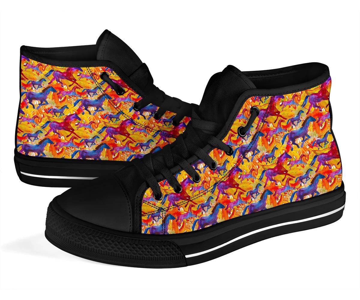 Horse Hand Drawn Pattern Print Men Women's High Top Shoes-grizzshop