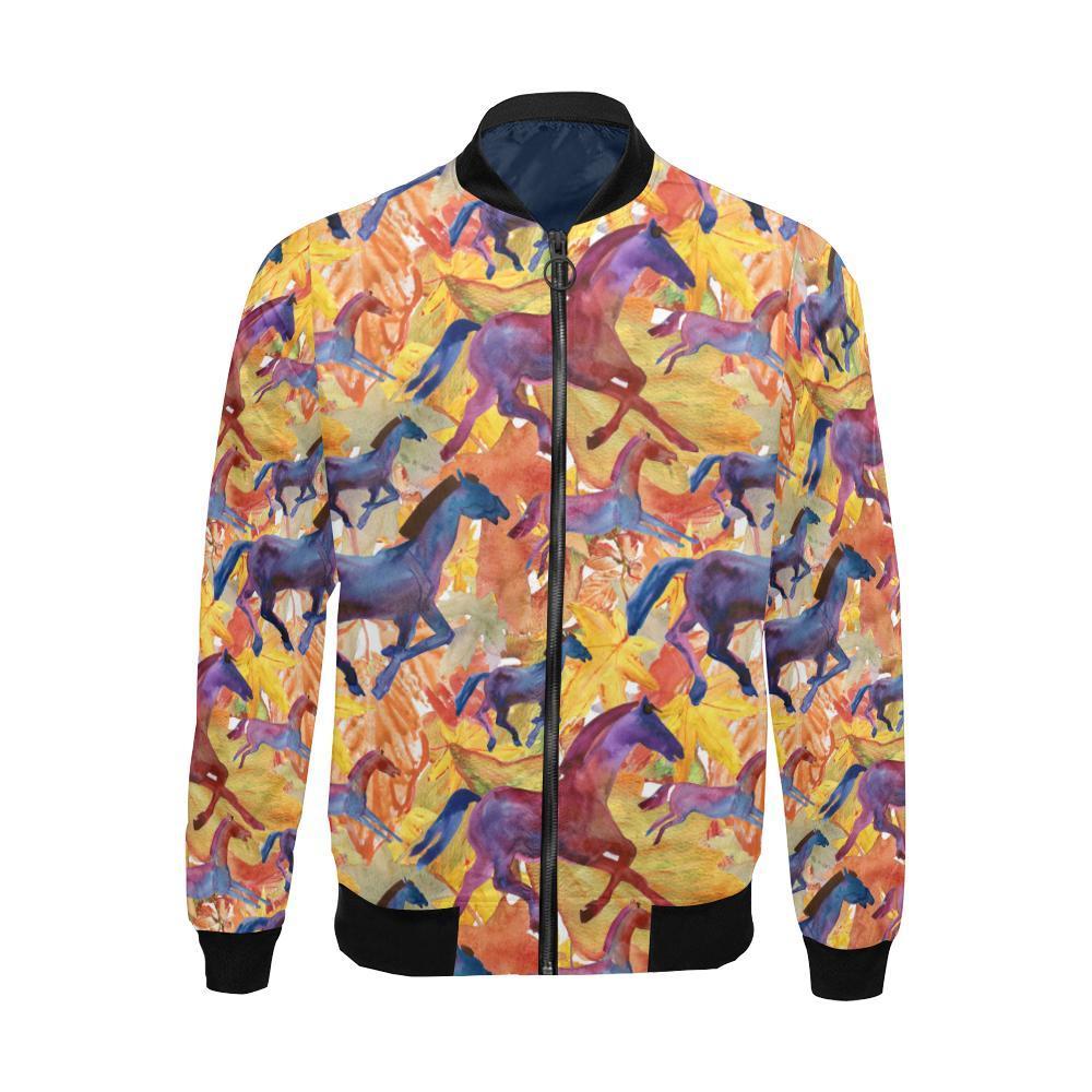 Horse Hand Drawn Pattern Print Men's Bomber Jacket-grizzshop