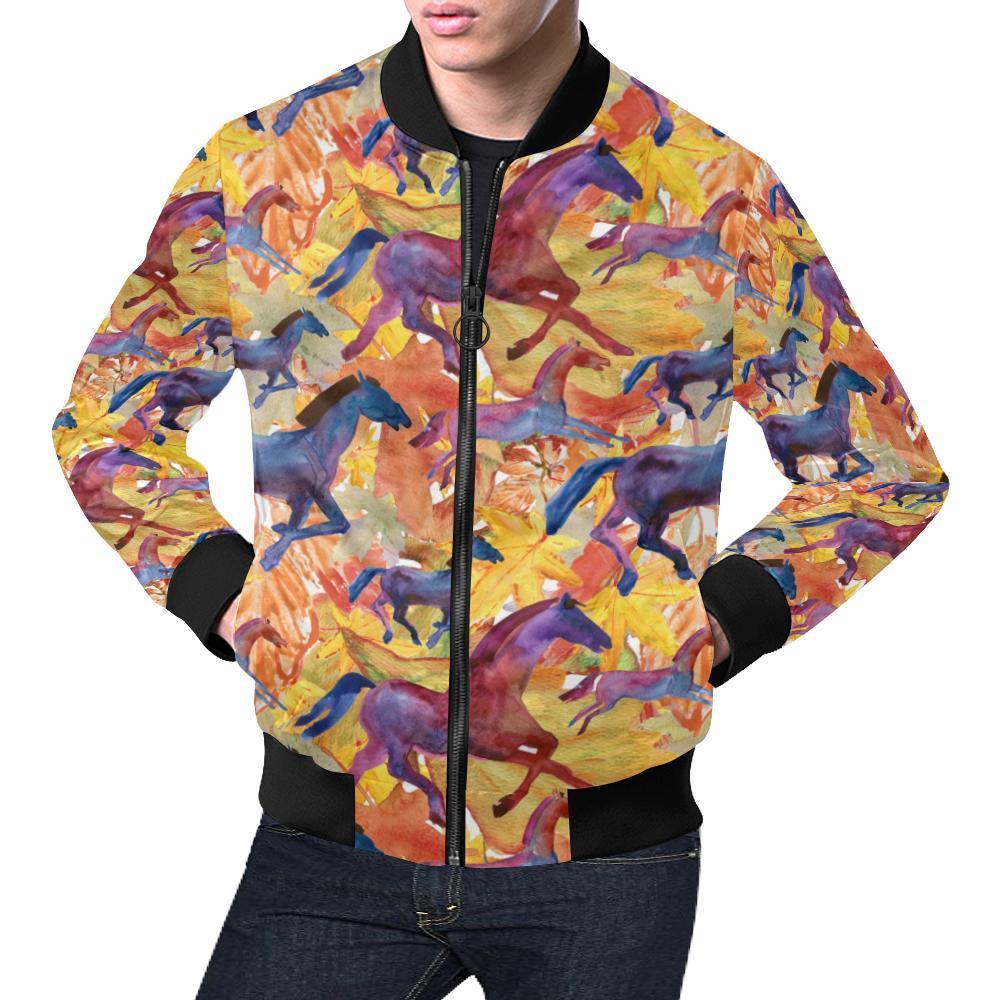 Horse Hand Drawn Pattern Print Men's Bomber Jacket-grizzshop