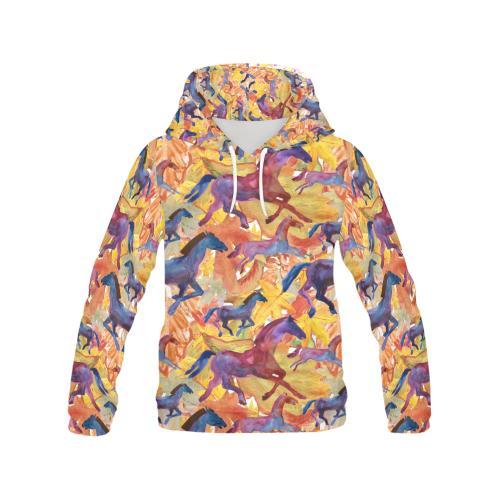 Horse Hand Drawn Pattern Print Women Pullover Hoodie-grizzshop