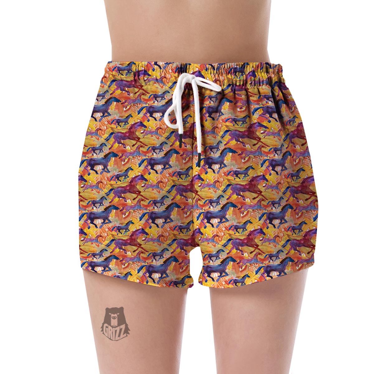 Horse Hand Drawn Pattern Print Women's Shorts-grizzshop