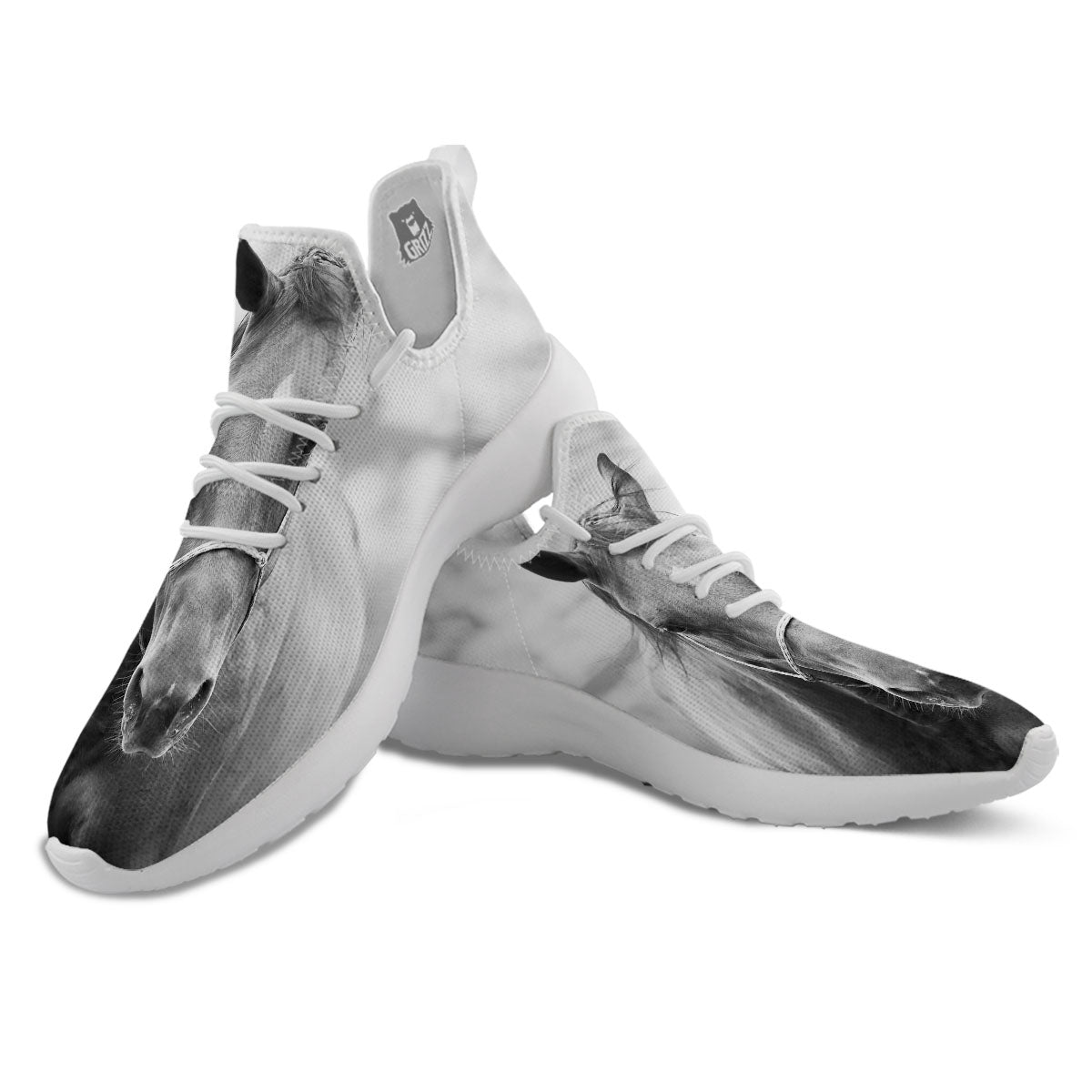 Horse Monochrome Print White Athletic Shoes-grizzshop