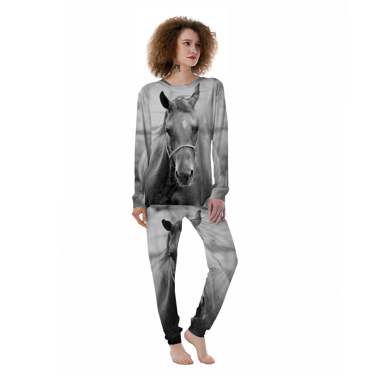 Horse Monochrome Print Women's Pajamas-grizzshop