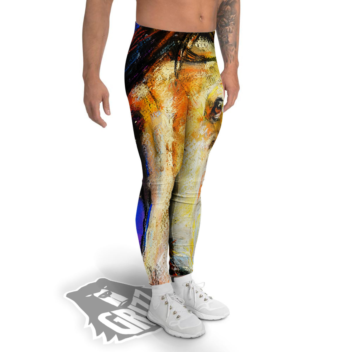 Horse Painting Colorful Print Men's Leggings-grizzshop
