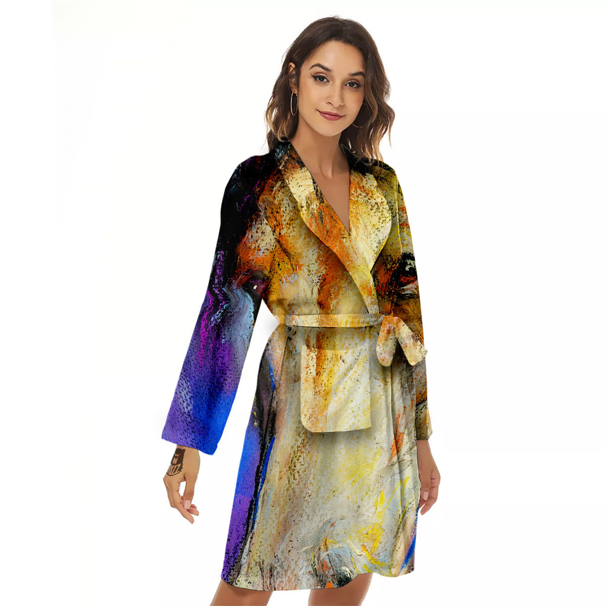 Horse Painting Colorful Print Women's Robe-grizzshop