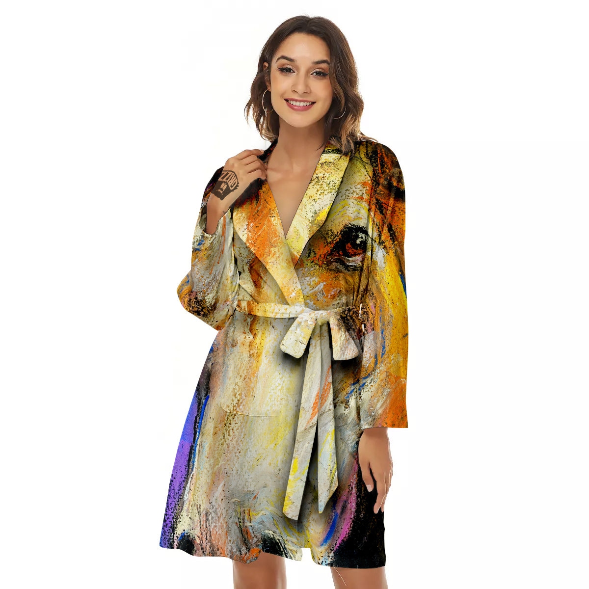 Horse Painting Colorful Print Women's Robe-grizzshop